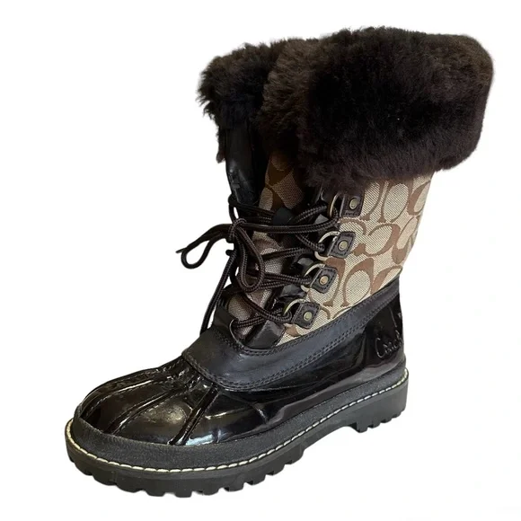 Coach Leonora Women’s Brown Winter Boots Furry Lining - Picture 8 of 14